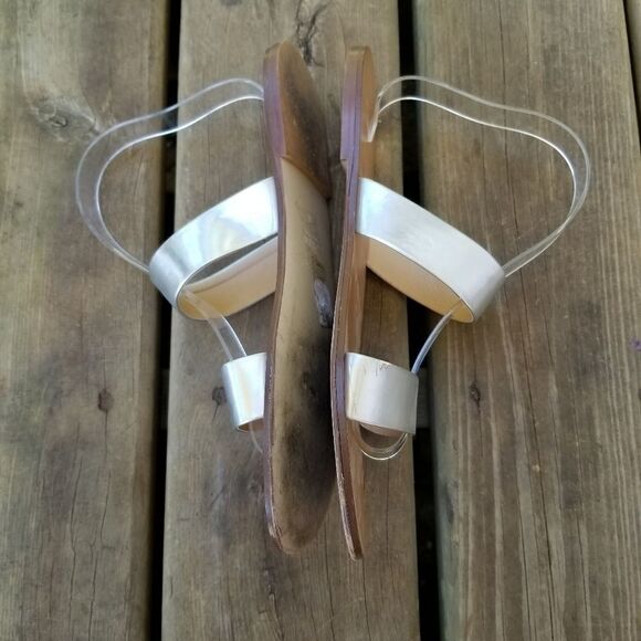 J. Crew Malta Mirror Metallic Silver Double Banded Strappy Sandals 10 - Picture 4 of 10